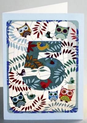 Opakowanie Karnet PM795 wycinany + koperta Urodziny 5 sowy