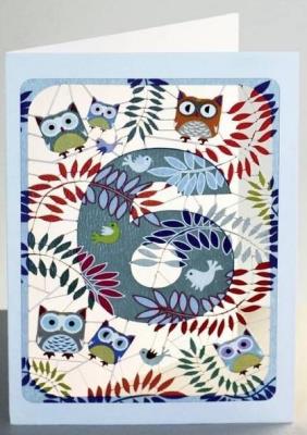 Opakowanie Karnet PM796 wycinany + koperta Urodziny 6 sowy