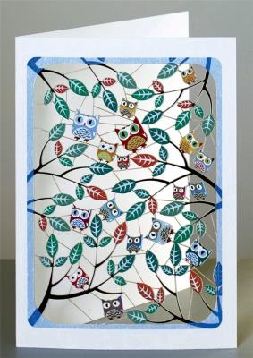 Opakowanie Karnet PM802 wycinany + koperta Sowy i liście