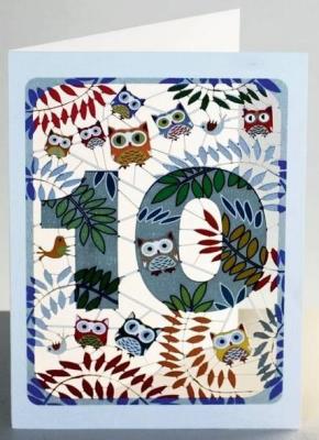 Opakowanie Karnet PM810 wycinany + koperta Urodziny 10 sowy