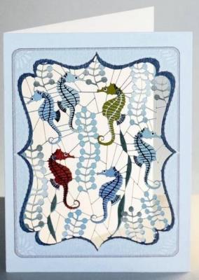 Opakowanie Karnet PM826 wycinany + koperta Koniki morskie