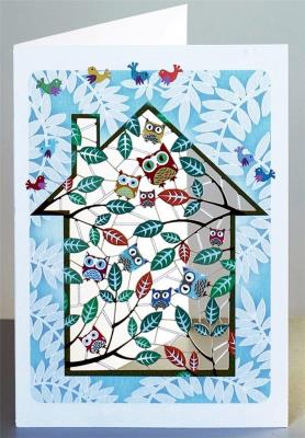 Opakowanie Karnet PM830 wycinany + koperta Dom - sowy