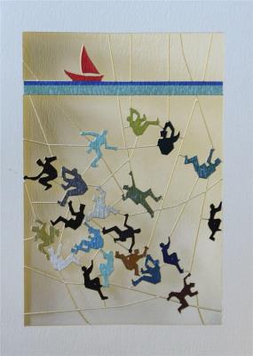 Opakowanie Karnet PP007 wycinany + koperta Ludzie i jacht