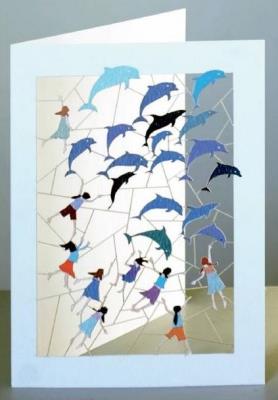 Opakowanie Karnet PP026 wycinany + koperta Pływanie delfiny