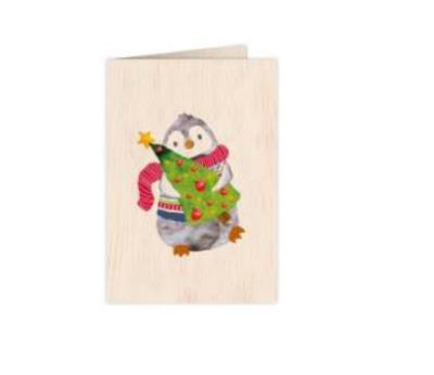 Karnet drewniany C6 + koperta Święta Pingwin. Wydawca: Cozywood. SmakLiter.pl Opakowanie Karnet drewniany C6 + koperta Święta Pingwin