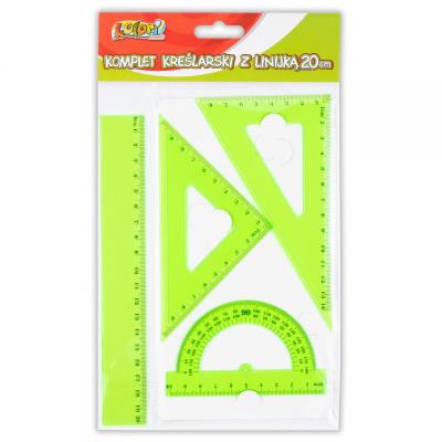 Opakowanie Komplet kreślarski z linijką 20cm zielony PENMATE