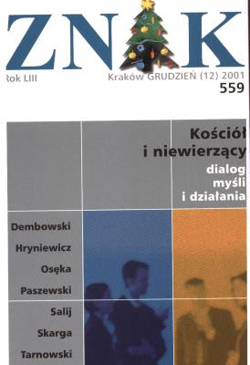 Opakowanie Miesięcznik 'Znak': Kościół i niewierzący. Numer 559 (grudzień 2001)