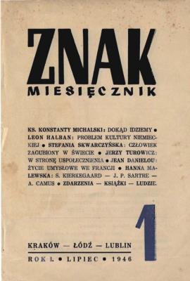 Okładka książki Miesięcznik 'Znak'Reprint nr 1 z 1946 roku