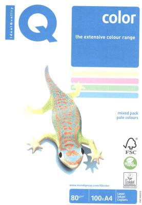 Opakowanie PAPIER KSERO IQ COLOR W MIKSIE PASTELOWYM A4 80G 100 ARK
