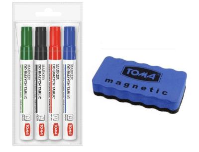Marker do białych tablic 4 sztuki + ścieracz TOMA. Wydawca: TOMA. SmakLiter.pl Opakowanie Marker do białych tablic 4 sztuki + ścieracz TOMA