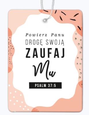 Opakowanie Zawieszka zapachowa - New car Ps. 37:5 łososiowy