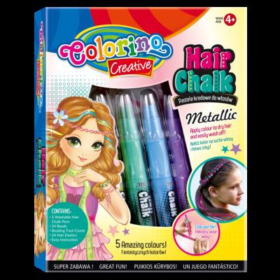 Opakowanie ZESTAW PASTELI KREDOWYCH DO WŁOSÓW METALIC COLORINO KIDS 5 SZTUK