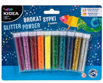 Brokat sypki 10 kolorów KIDEA. Wydawca: Derform. SmakLiter.pl Opakowanie Brokat sypki 10 kolorów KIDEA