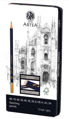 Opakowanie ZESTAW OŁÓWKÓW DO SZKICOWANIA ASTRA ARTEA MIX 12 SZTUK METALOWYM PUDEŁKU