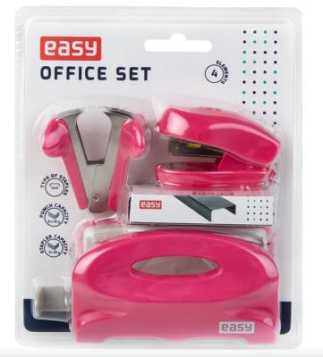 Opakowanie Zestaw zszywacz, dziurkacz, rozszywacz różowy