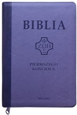 Okładka książki Biblia pierwszego Kościoła z paginat. fioletowa