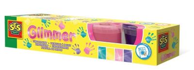 Farby do malowania palcami - 4 kolory z brokatem. Wydawca: SES NL. SmakLiter.pl Opakowanie Farby do malowania palcami - 4 kolory z brokatem