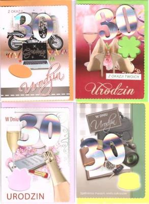 Opakowanie Karnet B6 z naklejką 30-ste urodziny (10szt) MIX