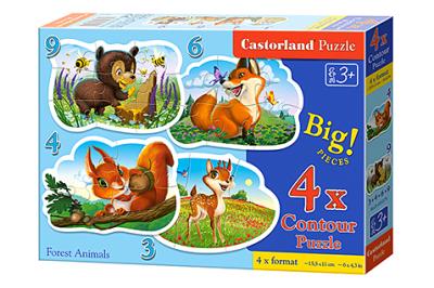 Opakowanie PUZZLE 4x1 KONTUROWE 3-4-6-9 Forest Animals