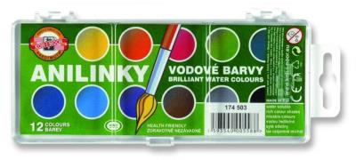 Farby akwarelowe Anilinky Brilliant 12 kolorów. Wydawca: Koh-I-Noor. SmakLiter.pl Opakowanie Farby akwarelowe Anilinky Brilliant 12 kolorów