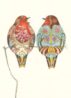 Opakowanie Karnet A115 B6 + koperta Dwa ptaki rudziki