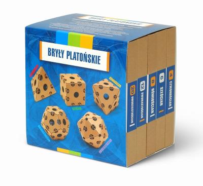 Okładka książki Klocki konstrukcyjne. Bryły platońskie. Zestaw elementów tekturowych do samodzielnego złożenia.