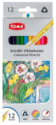 Kredki ołówkowe trójkątne 12 kolorów TOMA. Wydawca: TOMA. SmakLiter.pl Opakowanie Kredki ołówkowe trójkątne 12 kolorów TOMA