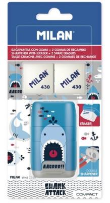 Opakowanie Temperówko-Gumka Compact Shark Attack + 2 gumki