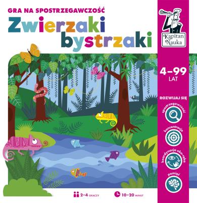 Gra na spostrzegawczość. Zwierzaki bystrzaki. Autor: Magdalena Popovics. SmakLiter.pl Okładka książki Gra na spostrzegawczość. Zwierzaki bystrzaki
