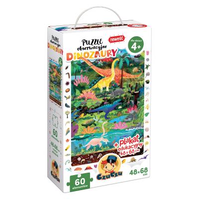 Puzzle obserwacyjne Dinozaury. Wydawca: Bright Junior Media Justyna Han. SmakLiter.pl Opakowanie Puzzle obserwacyjne Dinozaury
