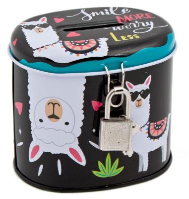 Opakowanie Skarbonka metalowa z kłódką owalna Lama