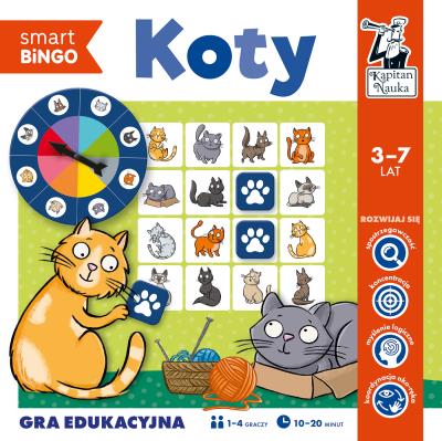 Gra edukacyjna Koty Smart bingo Kapitan Nauka. Autor: Izabela Gołaszewska. SmakLiter.pl Okładka książki Gra edukacyjna Koty Smart bingo Kapitan Nauka
