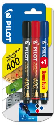 Marker permamentny Pilot Sca-400 Set 2+1 (czarny/czerwony/niebieski). Wydawca: Pilot. SmakLiter.pl Opakowanie Marker permamentny Pilot Sca-400 Set 2+1 (czarny/czerwony/niebieski)