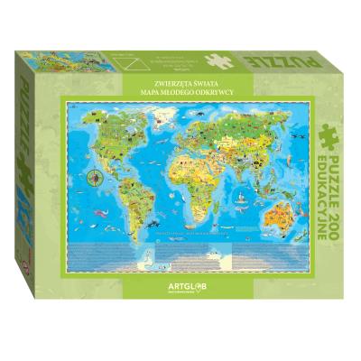 Puzzle 200 Zwierzęta Świata Młodego Odkrywcy. Wydawca: Artglob. SmakLiter.pl Opakowanie Puzzle 200 Zwierzęta Świata Młodego Odkrywcy