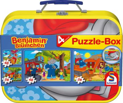 Puzzle 2x26 + 2x48 w walizce Słoń Benjamin G3. Wydawca: Schmidt. SmakLiter.pl Opakowanie Puzzle 2x26 + 2x48 w walizce Słoń Benjamin G3