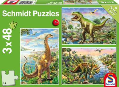 Puzzle 3x48 Dinozaury G3. Wydawca: Schmidt. SmakLiter.pl Opakowanie Puzzle 3x48 Dinozaury G3