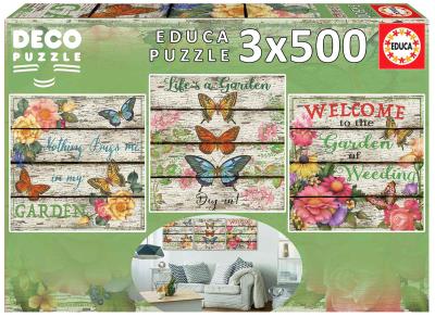 Puzzle 3x500 Kwiaty i motyle G3. Wydawca: Educa. SmakLiter.pl Opakowanie Puzzle 3x500 Kwiaty i motyle G3