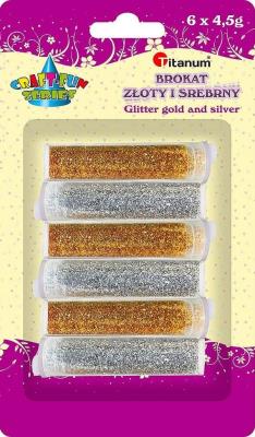 Opakowanie Brokat w fiolkach złoty i srebrny 6szt