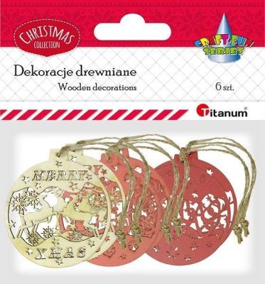 Opakowanie Drewniane zawieszki bombki kolorowe 6szt