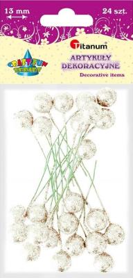 Opakowanie Drucik z kulką biała brokat 24szt