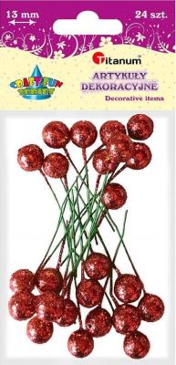 Opakowanie Drucik z kulką czerwona brokat 24szt