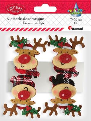 Opakowanie Klamerki drewniane z dekorem renifer filcowy 4szt