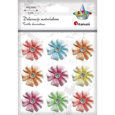 Opakowanie Ozdoba materiałowa Kwiatki z kryształkiem mix 9szt