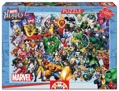 Puzzle 1000 Superbohaterowie i złoczyńcy Marvela. Wydawca: Educa. SmakLiter.pl Opakowanie Puzzle 1000 Superbohaterowie i złoczyńcy Marvela