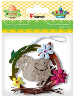 Drewniana zawieszka kurczaczek 80x83mm. Wydawca: Titanum. SmakLiter.pl Opakowanie Drewniana zawieszka kurczaczek 80x83mm