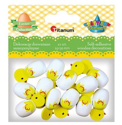 Opakowanie Drewniane kurczaczki 3D 15x30mm żółto-białe 12szt