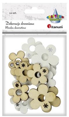 Opakowanie Drewniane kwiatki 23 i 30mm naturalny biały 12szt