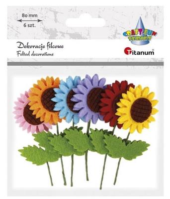 Opakowanie Filcowe słoneczniki na druciku 80mm mix 6szt