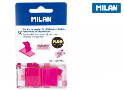 Indeksy transparentne Milan FLUO róż 45 x 25 mm, 50 szt.. Wydawca: MILAN. SmakLiter.pl Opakowanie Indeksy transparentne Milan FLUO róż 45 x 25 mm, 50 szt.