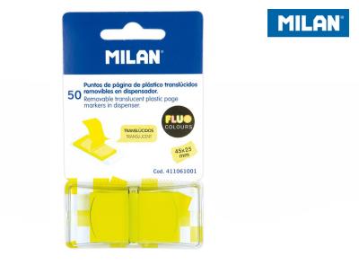 Indeksy transparentne Milan FLUO żółte 45 x 25 mm 50 szt.. Wydawca: MILAN. SmakLiter.pl Opakowanie Indeksy transparentne Milan FLUO żółte 45 x 25 mm 50 szt.